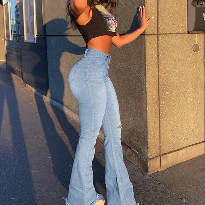 Flared Ripped Denim Jeans