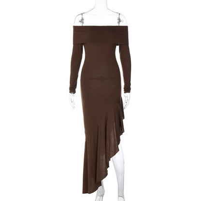 Off-Shoulder Fitted Mermaid Hem Maxi Dress
