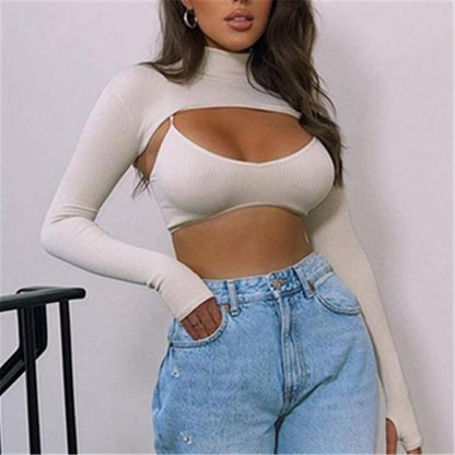 Long Sleeve Crop Top and Bra Set