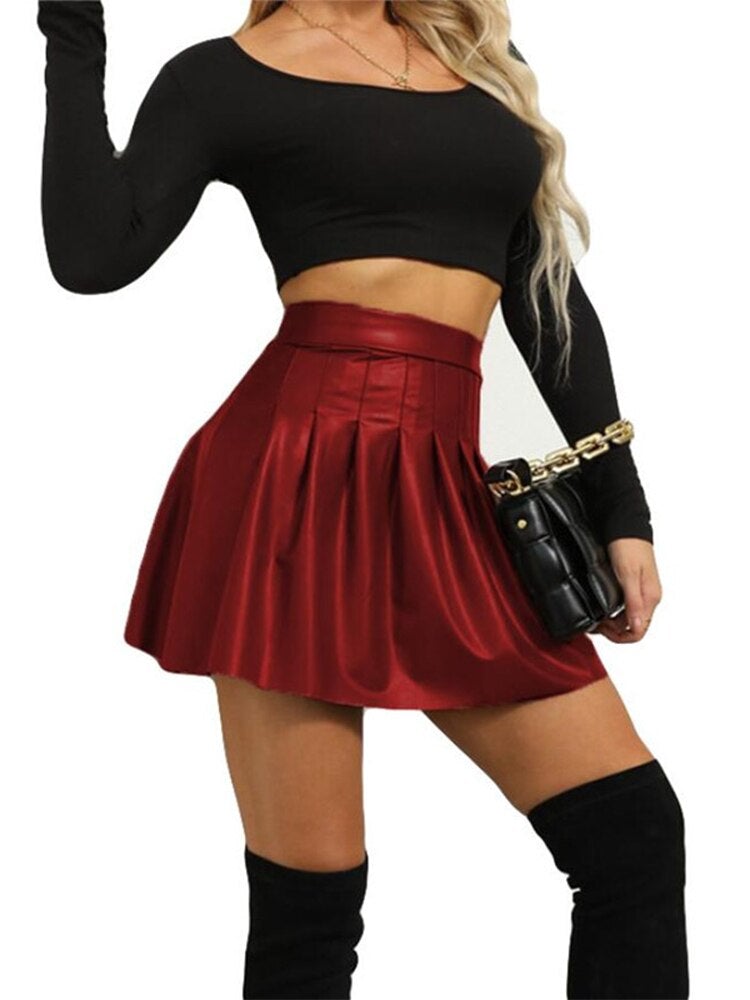Leather Pleated Mini Skirt
