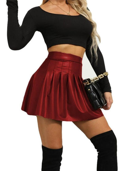 Leather Pleated Mini Skirt