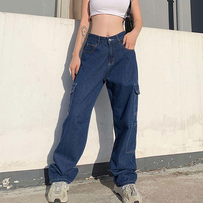White Straight-Fit High Waisted Cargos