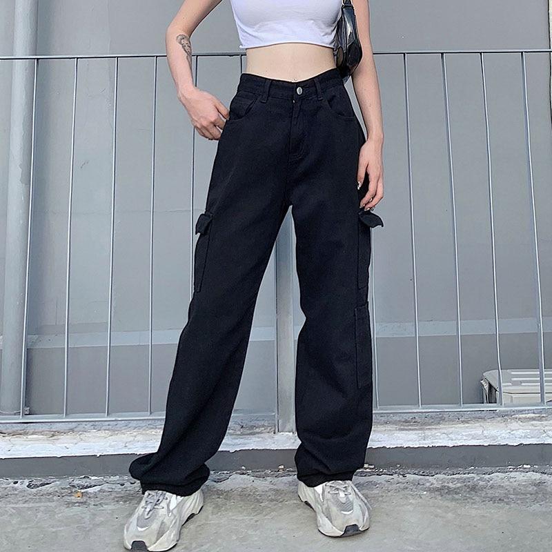 White Straight-Fit High Waisted Cargos