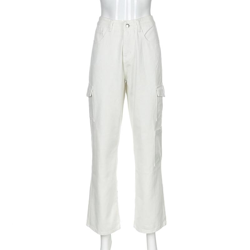 White Straight-Fit High Waisted Cargos